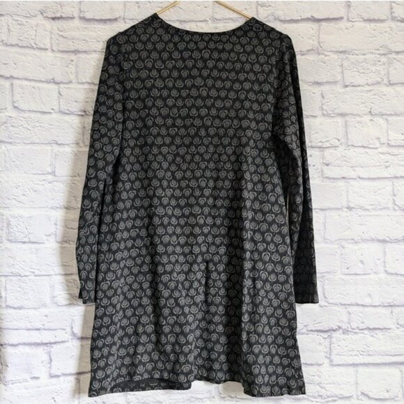 Gudrun Sjoden Floral Print Tunic Top S Black Gray Cotton Stretch Langenlook - Picture 3 of 4